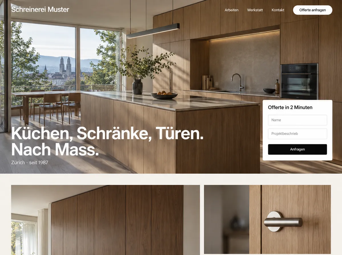 Nachher: neu gestaltete Website der erfundenen Schreinerei Muster